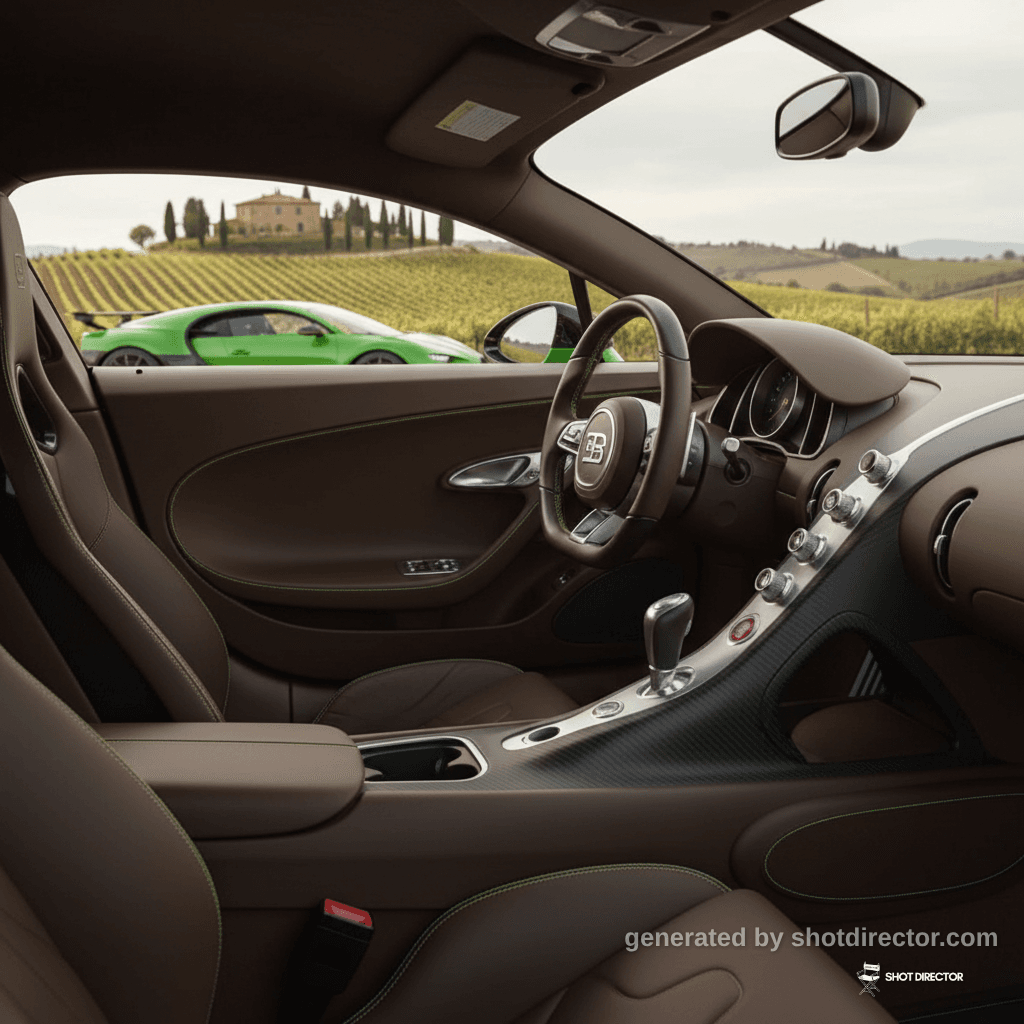 A detailed interior shot of the Bugatti Chiron, fo