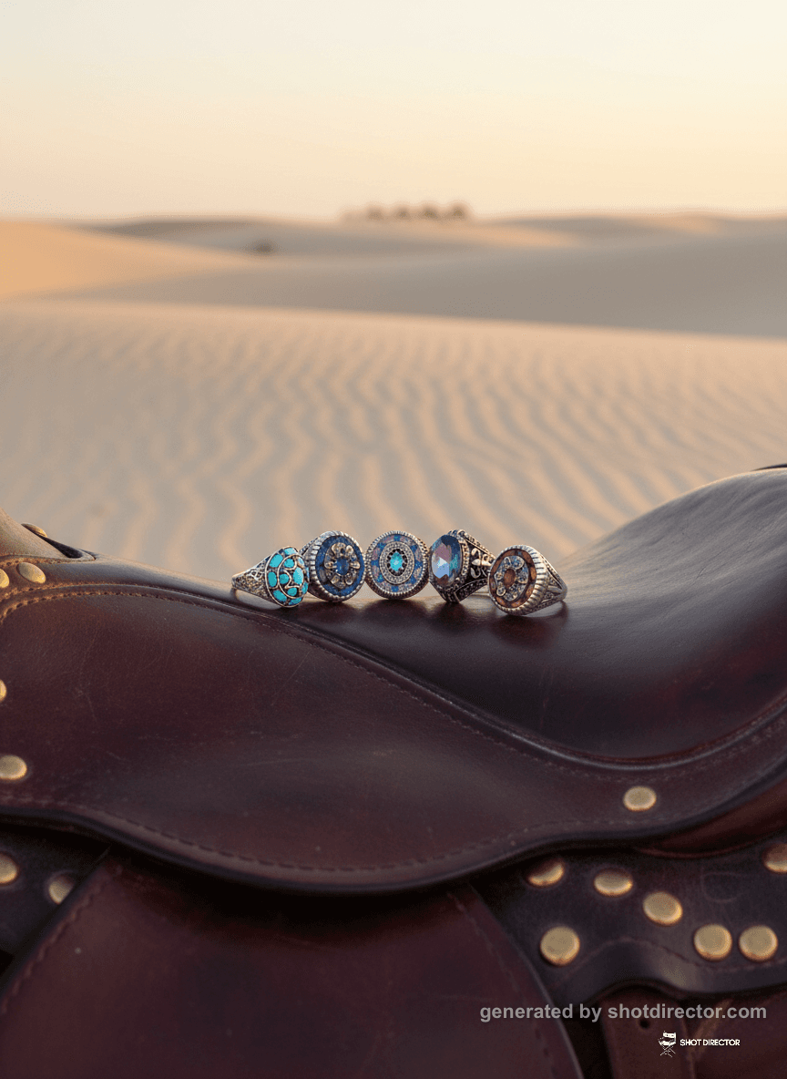 Rings placed on a dark burgundy leather saddle wit