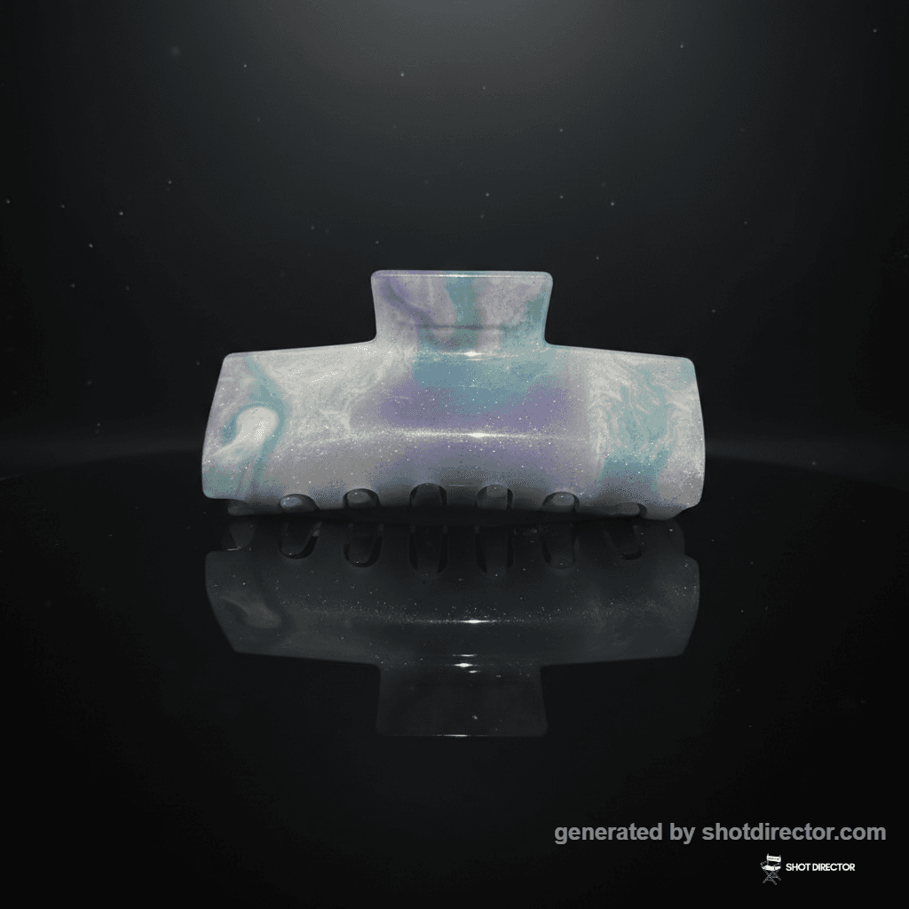 The "Midnight" glitter hair clip resting on a refl