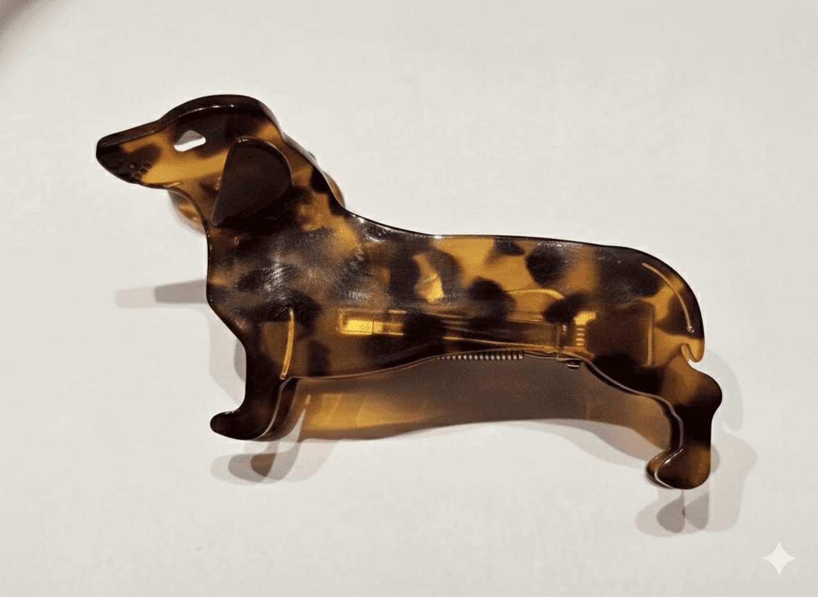 Dachshund dog-shaped tortoiseshell hair claw clip