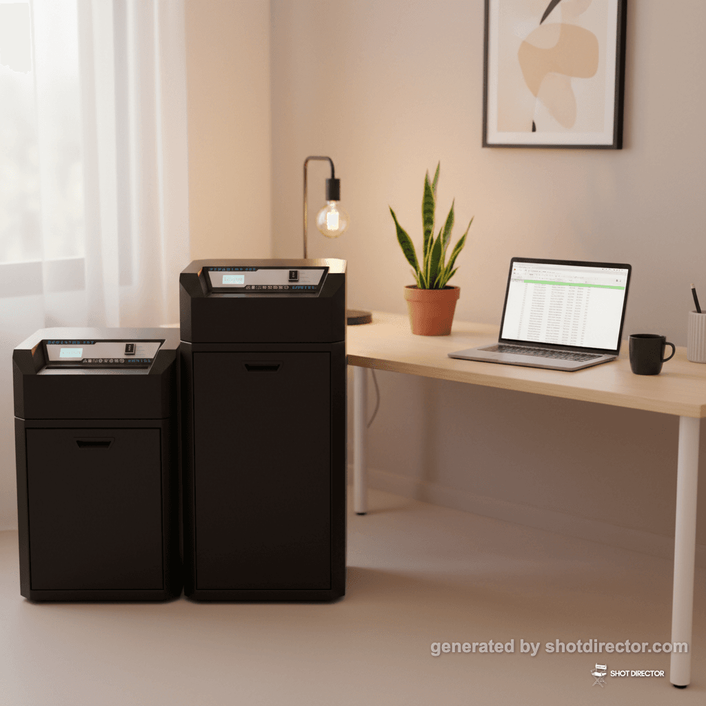 An eye-level shot capturing the shredders neatly a