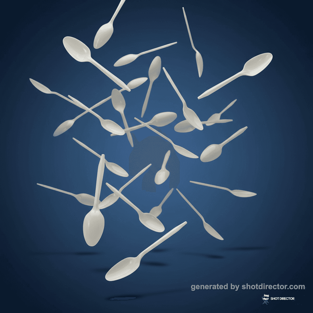 Dynamic shot of multiple Pami plastic teaspoons mi
