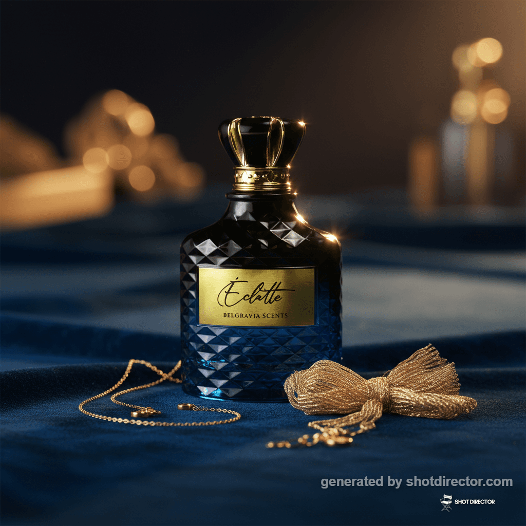 The perfume bottle elegantly placed on a rich velv