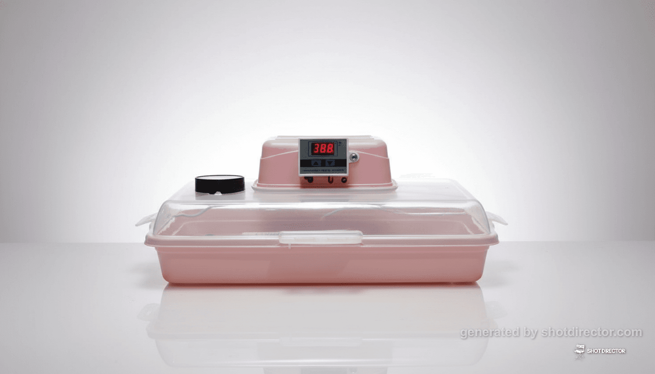 A sleek, eye-level shot of the pink egg incubator