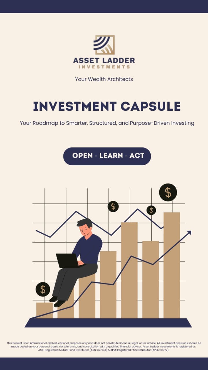 An 'Investment Capsule' informational brochure or flyer from 'Asset Ladder Investments', detailing a roadmap for smarter, structured, and purpose-driven investing, featuring financial growth illustrations.