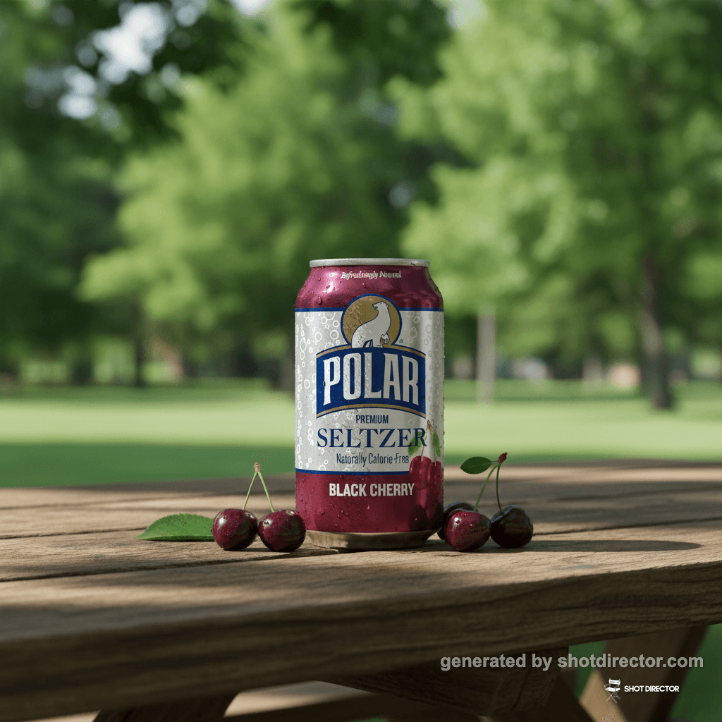 A dynamic shot of the can on a rustic wooden picni