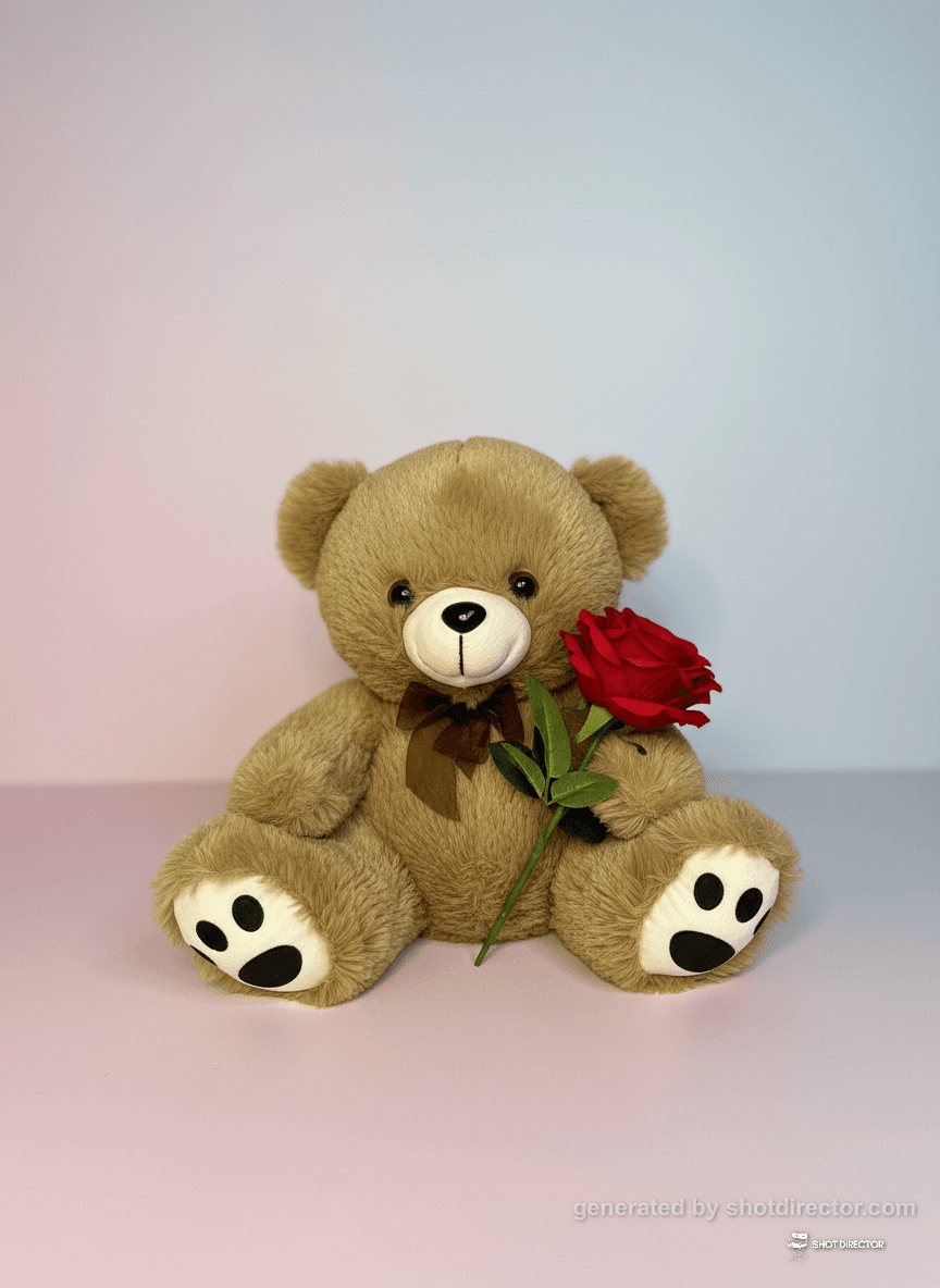 A minimalistic shot of the teddy bear holding a si