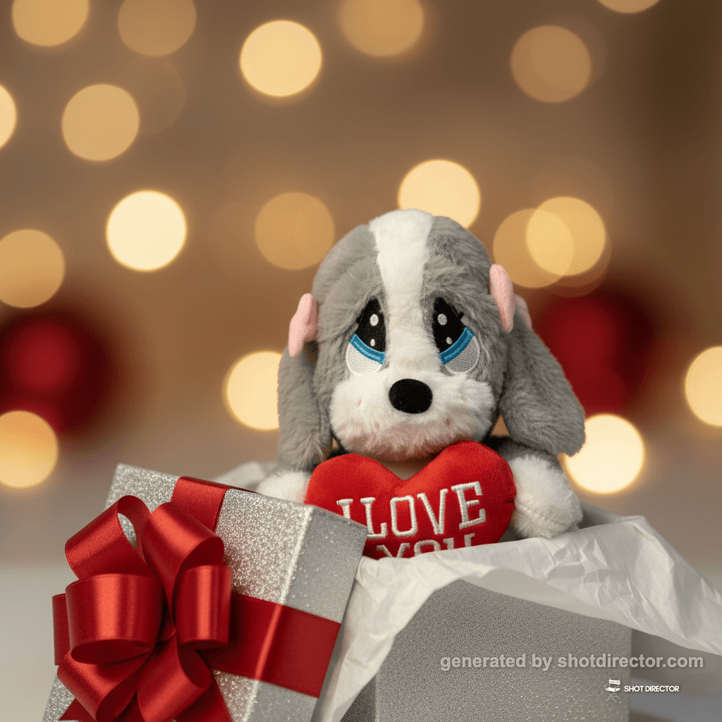 The plush puppy peeking out from inside a beautifu